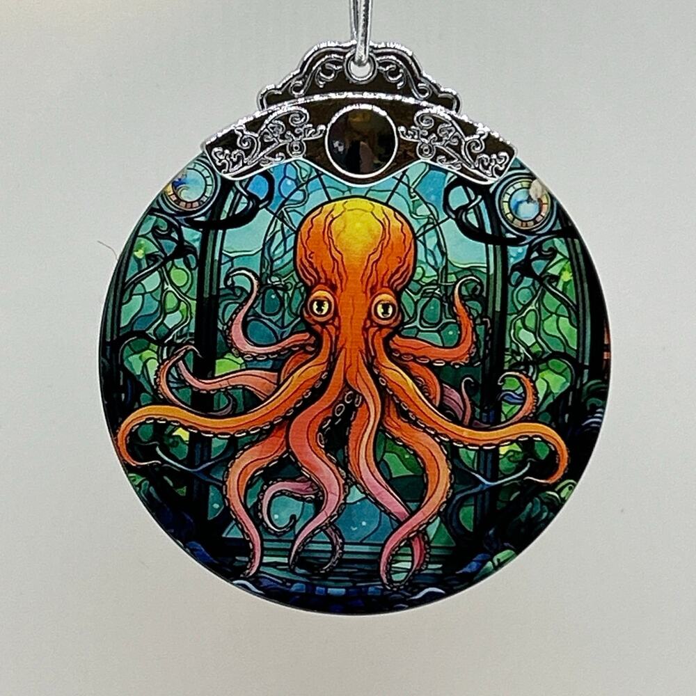 Ornament Sun Catcher Octopus "Stain Glass Style" Ocean gothic Kraken-esque